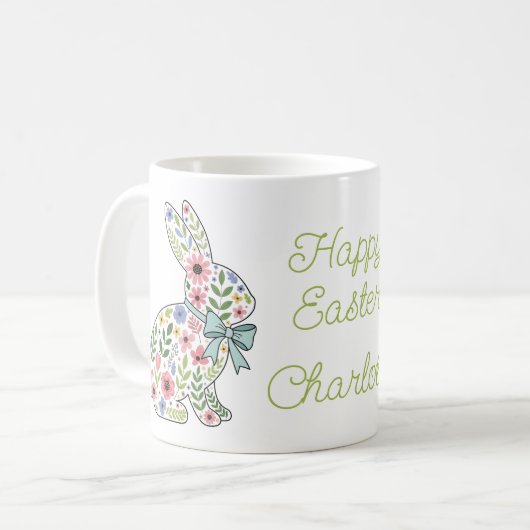 Mug Lapins de Pâques aux fleurs sauvages roses et bleu (Devant gauche)