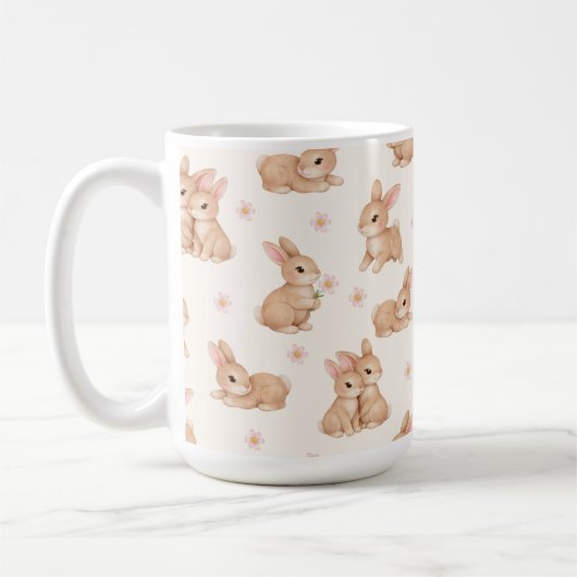 Mug Lapins et fleurs à l'aquarelle doux (Gauche)