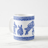 Mug Lapins Floraux Bleus et Blancs Bunnies Mignons Whi (Devant gauche)