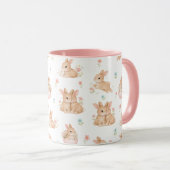 Mug Lapins mignons et motif de fleurs (Devant droit)