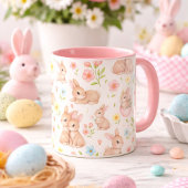 Mug Lapins mignons et motif de fleurs