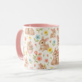 Mug Lapins mignons et motif de fleurs (Devant gauche)