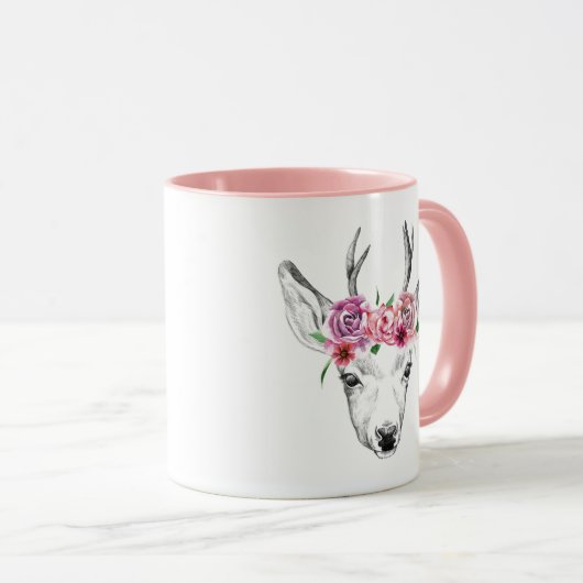 Mug L'aquarelle fleurit des cerfs communs (Devant droit)