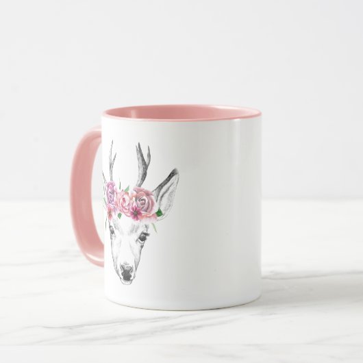 Mug L'aquarelle fleurit des cerfs communs (Devant gauche)