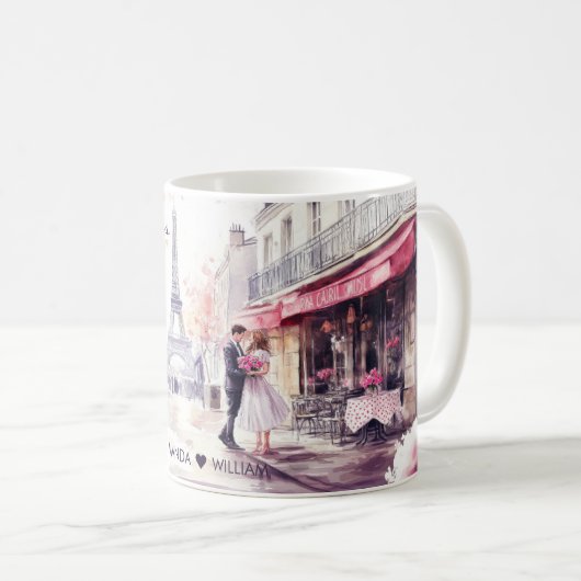 Mug L'aquarelle romantique à Paris Couple Nom (Devant droit)