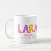 Mug Lara Girls nom signifiant étoiles de fleurs violet (Gauche)