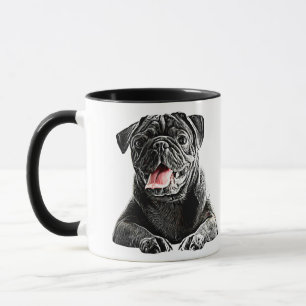 Mug L'art animal familier du chien de Carlin noir