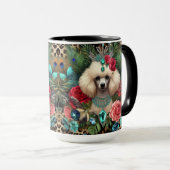 Mug L'art floral du chien de caniche blanc (Devant droit)