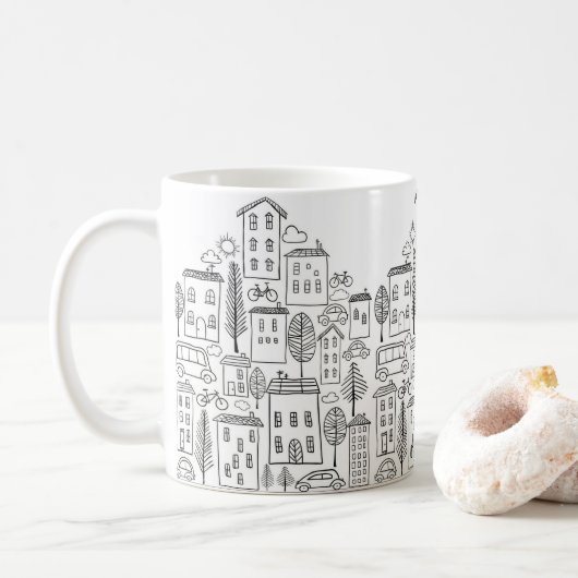 Mug L'art urbain des doodles de la ville mignonne (Avec donut)