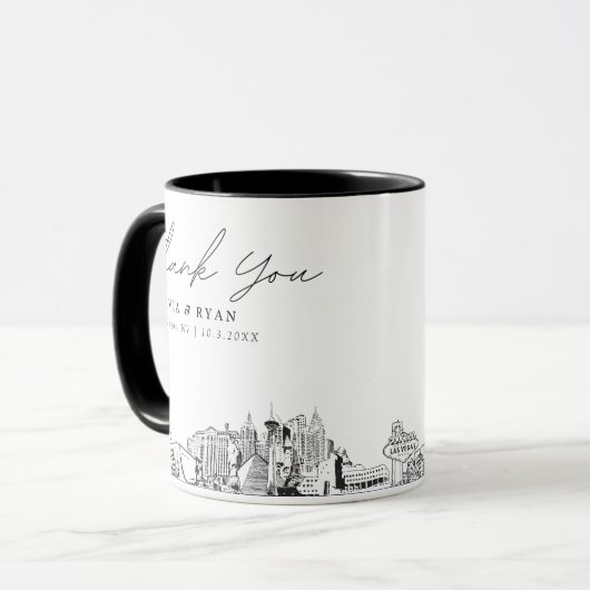 Mug Las Vegas Croquis Simple Personnalisé Mariage Café (Devant gauche)