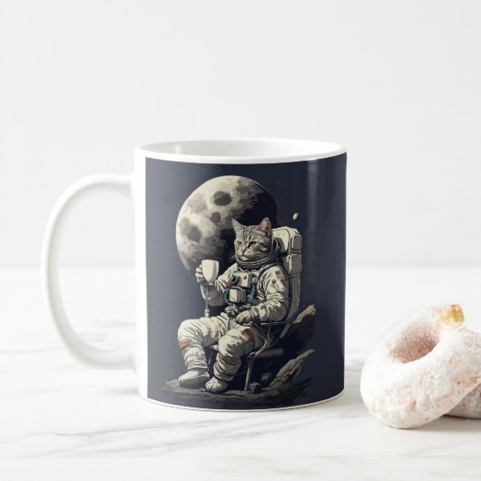 Mug L'astronaute Chat ayant une coupe de café (Avec donut)