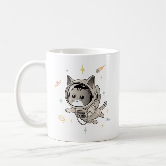 Mug L'astronaute Chat dans l'espace Cute Chat (Gauche)