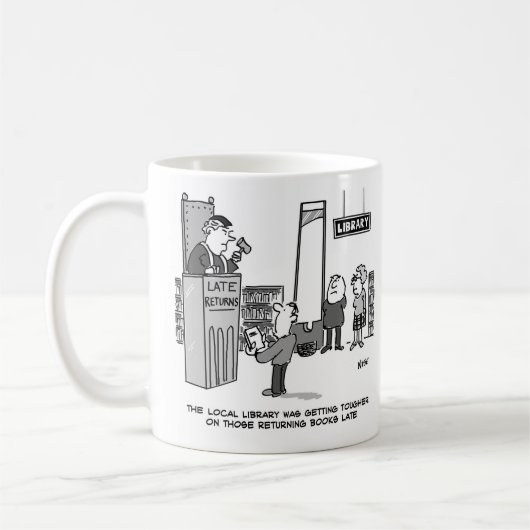 Mug Late Library Book. Pénalité sévère pour les retour (Gauche)