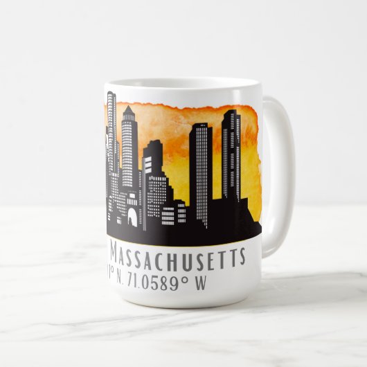 Mug Latitude et longitude de Boston Skyline (Devant droit)