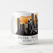 Mug Latitude et longitude de Boston Skyline (Devant gauche)