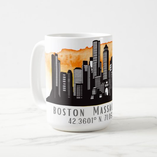 Mug Latitude et longitude de Boston Skyline (Devant gauche)