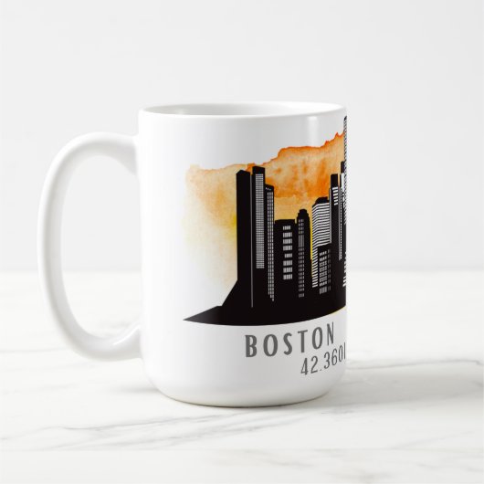 Mug Latitude et longitude de Boston Skyline (Gauche)