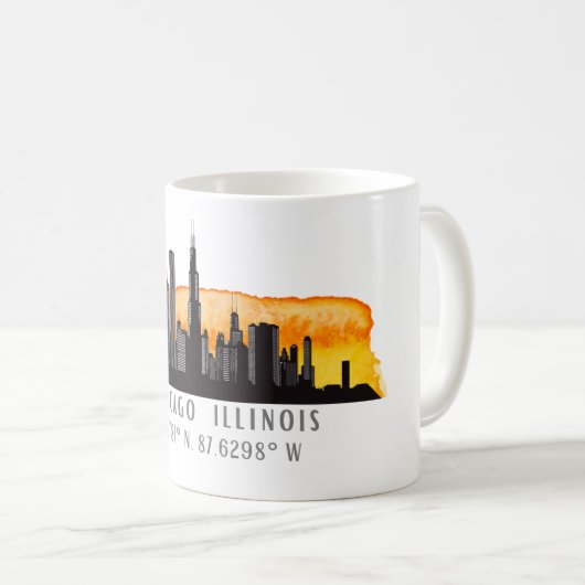 Mug Latitude et Longitude de Chicago Skyline (Devant droit)