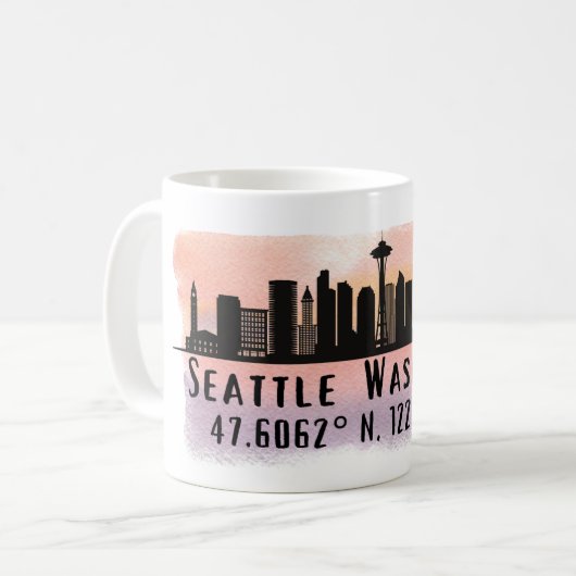 Mug Latitude et Longitude de Seattle City Skyline (Devant gauche)