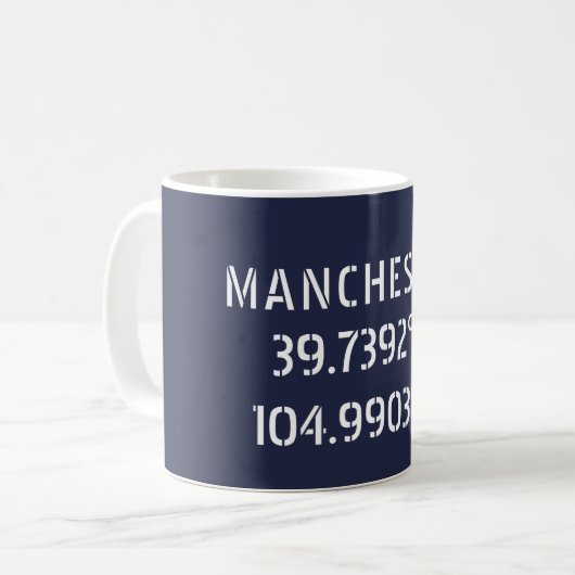 Mug Latitude Longitude de Manchester (Devant gauche)