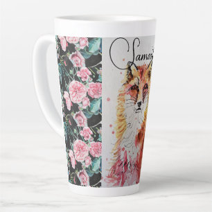 Mug Latte Aquarelle Renard Rouge Mignon Fleurs