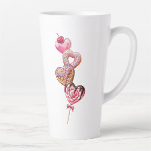 Mug Latte aux Donuts Roses Mignons Cœurs Sucrés