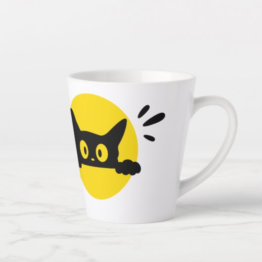 Mug Latte Cercle Jaune Chat Noir qui Regarde - Cut (Droite)
