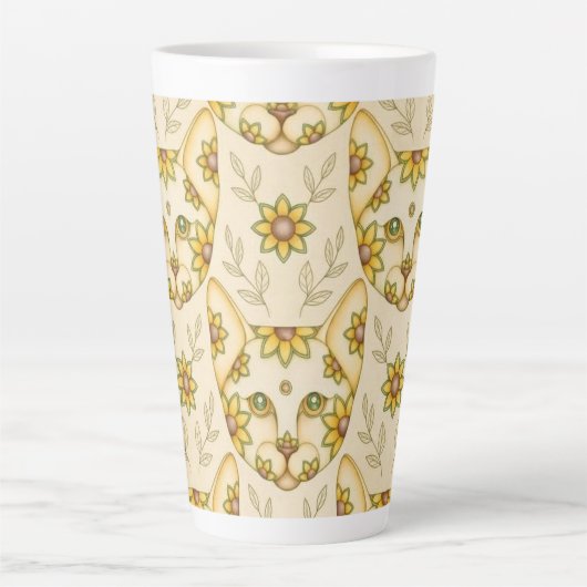 Mug Latte CHAT JAUNE AVEC FLEURS (Devant)