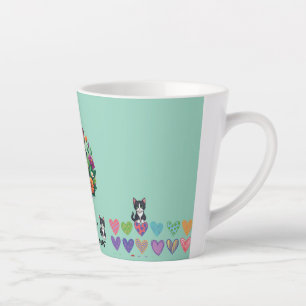 Mug Latte chats tuxedo floraux cœurs amateurs de c