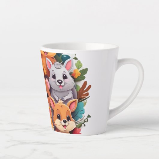 Mug Latte Collage Animaux de Dessin Animé Mignons (Droite)