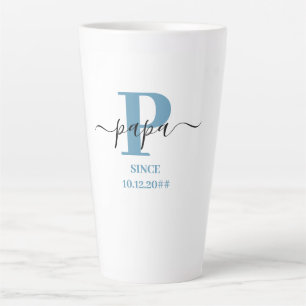 Mug Latte Écriture Élégante Monogramme Papa Bleu B