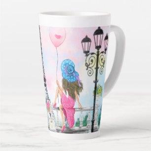 Mug Latte Femme à Paris Cadeau Tour Eiffel