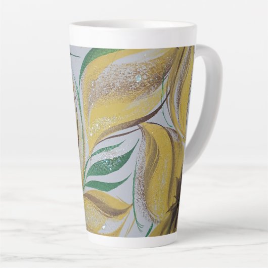 Mug latte fleuri jaune (Angle droit)