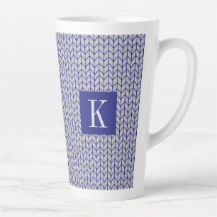 Mug Latte Haut en Tricot GRIS BLEU + Initiale II