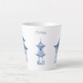 Mug Latte Pagode Chinoiserie Bleu et Blanc (Devant)