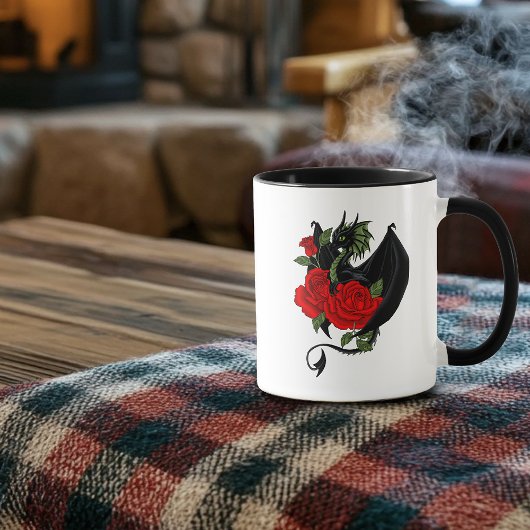 Mug Lavande de roses rouges de dragon noir