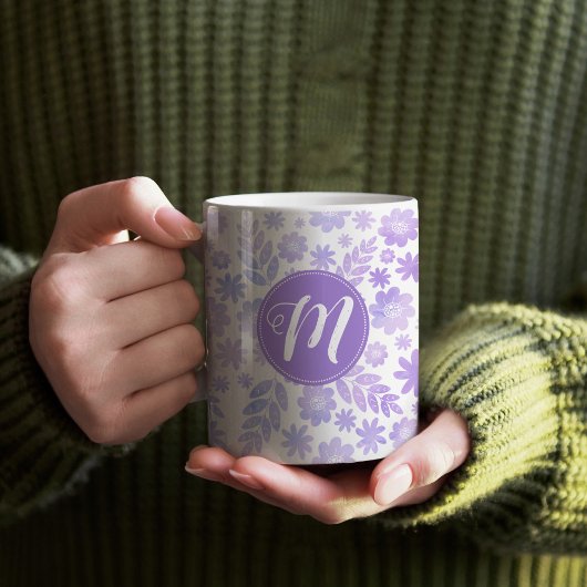 Mug Lavande Dessin à la main Flore et Monogramme