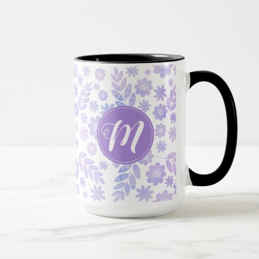 Mug Lavande Dessin à la main Flore et Monogramme (Droite)