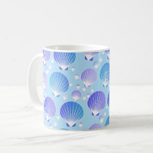 Mug Lavande et coques bleues sur bleu pâle