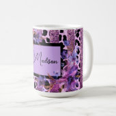 Mug Lavande et rose empreinte de léopard design sassy (Devant droit)