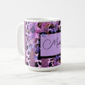Mug Lavande et rose empreinte de léopard design sassy (Devant gauche)