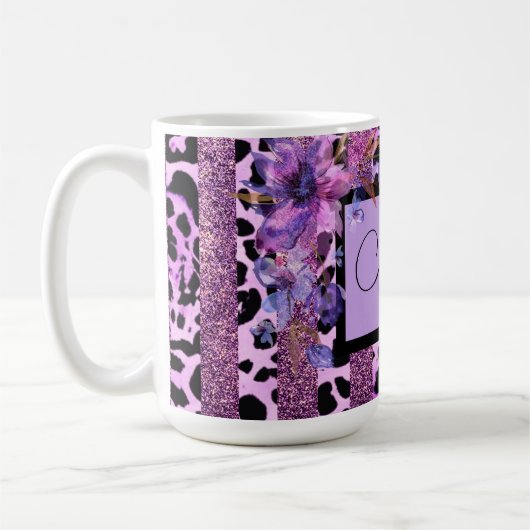 Mug Lavande et rose empreinte de léopard design sassy (Gauche)