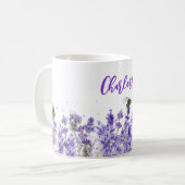 Mug Lavande fleurs nom script élégant (Devant gauche)