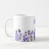 Mug Lavande fleurs nom script élégant (Gauche)