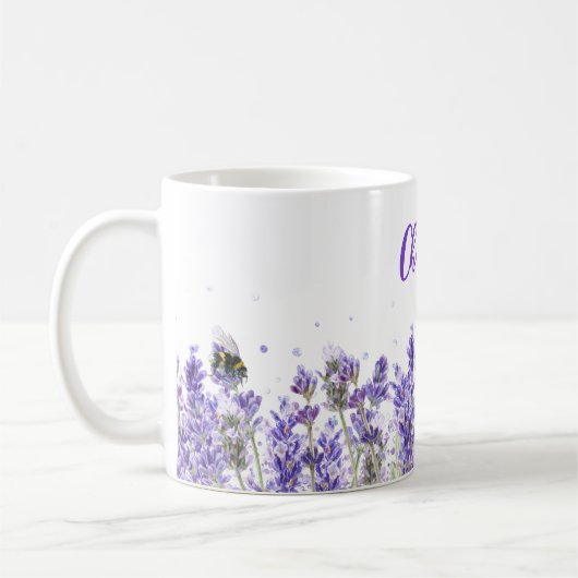 Mug Lavande fleurs nom script élégant (Gauche)