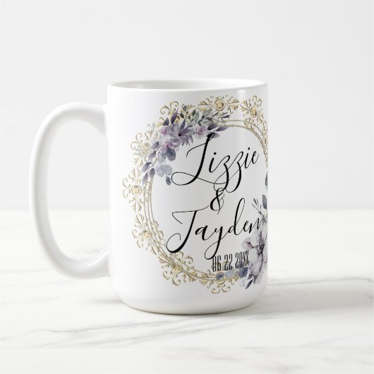 Mug Lavande Floral Mariage de couronne personnalisée (Gauche)