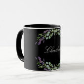 Mug Lavande florales eucalyptus vert nom noir (Devant gauche)