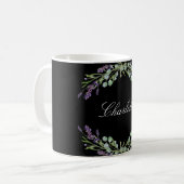 Mug Lavande florales eucalyptus vert nom noir (Devant gauche)