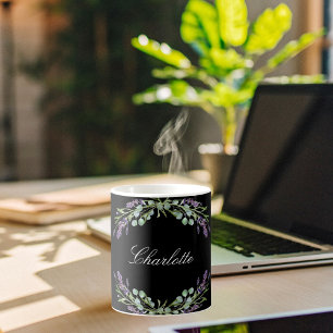 Mug Lavande florales eucalyptus vert nom noir