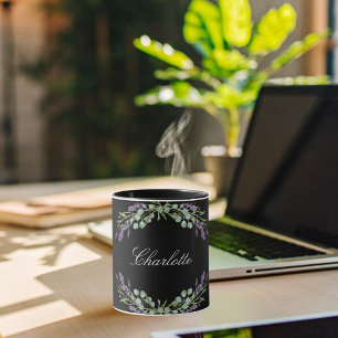 Mug Lavande florales eucalyptus vert nom noir